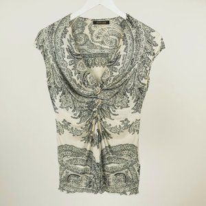 Roberto Cavalli Cream Paisley Snake-Hardware Top